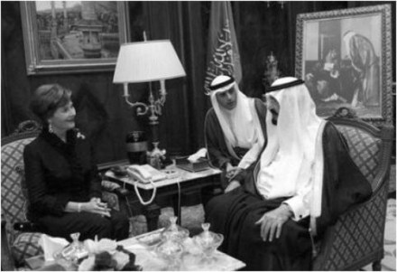 US agents state that a "significant terrorist act" linked to Iran which would have included the assassination of the Saudi US ambassador Adel al-Jubeir (seen here seated with former US First Lady Laura Bush and King Abdullah) has been foiled recently.