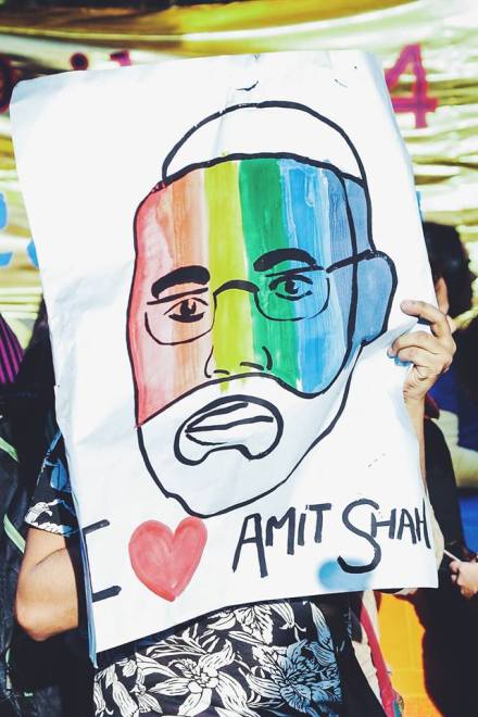 Modi (India's Prime Minister) loves Amit Shah (the BJP President), the poster implies.